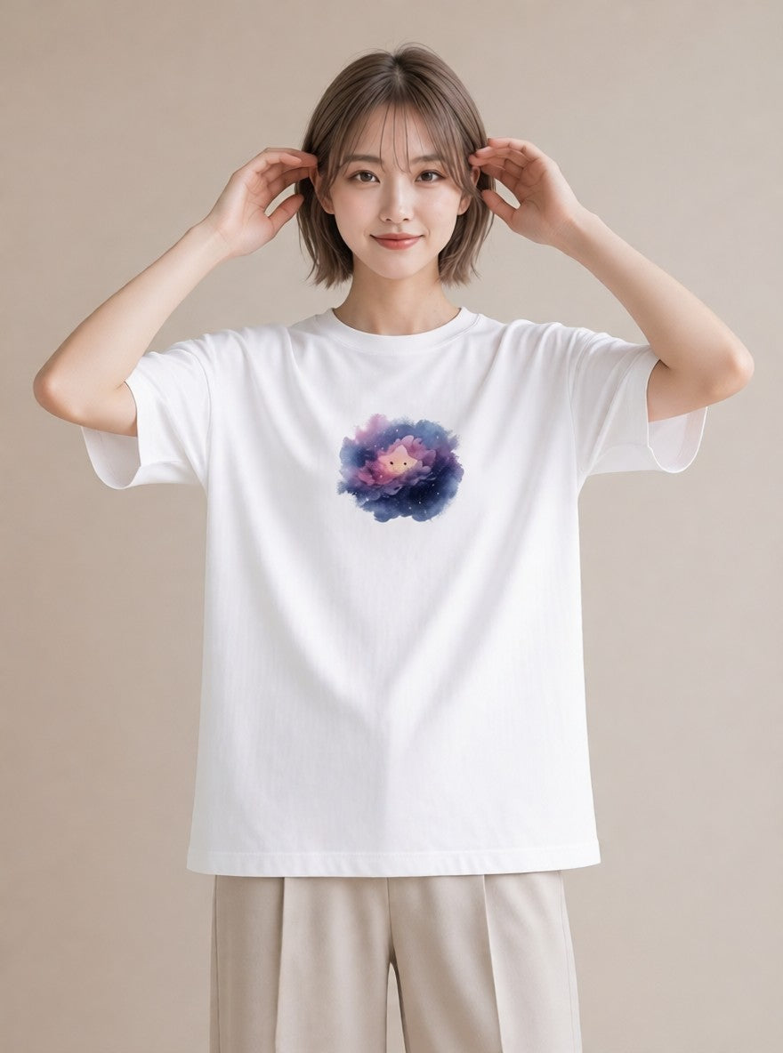 半袖Tシャツ レディース 双子座 星空 宇宙 イラスト 水彩風 カフェ服 クリスマス 白T YMAZO