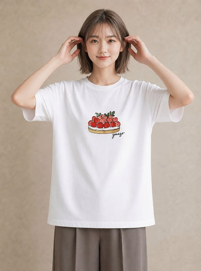 半袖Tシャツ レディース どら焼き 食べ物 フード イラスト レトロ 普段着 週末コーデ 白T YMAZO