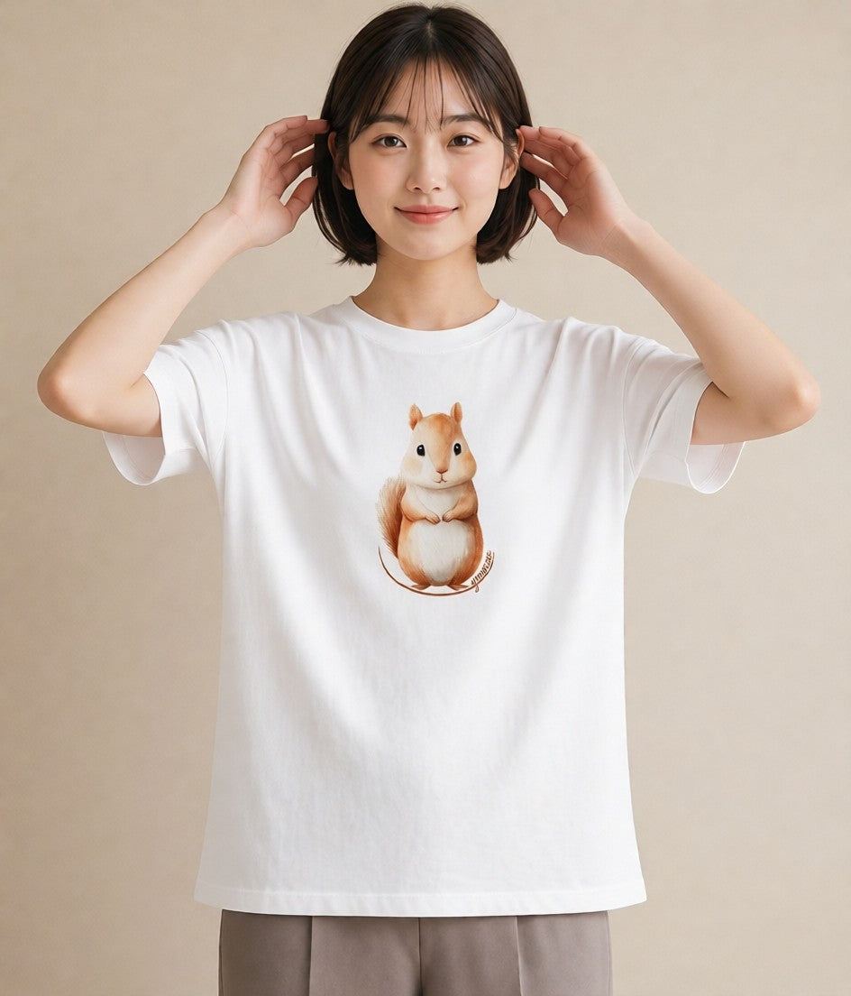 デザインTシャツ レディース ジャンガリアンハムスター ペット 動物 イラスト ヴィンテージ風 自分用 ルームウェア 白T YMAZO