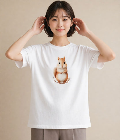 デザインTシャツ レディース ジャンガリアンハムスター ペット 動物 イラスト ヴィンテージ風 自分用 ルームウェア 白T YMAZO