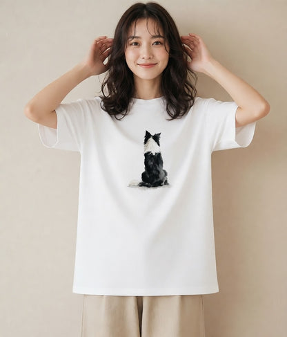 グラフィックTシャツ レディース ボーダーコリー 犬 いぬ イラスト モード 部屋着 女性向けギフト 白T YMAZO