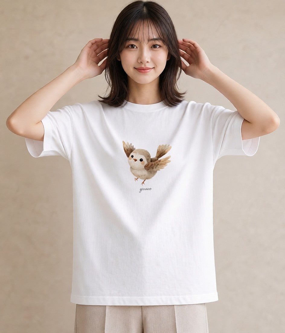 デザインTシャツ レディース シマエナガ しまえなが 動物 アニマル イラスト ガーリー レイヤード 友達ギフト 白T YMAZO