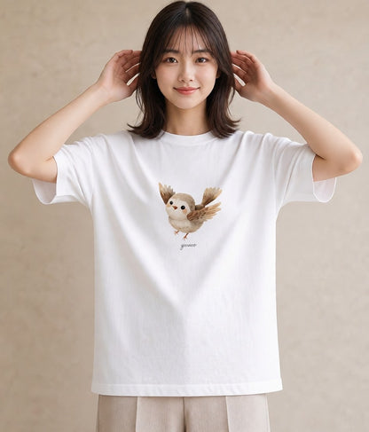 デザインTシャツ レディース シマエナガ しまえなが 動物 アニマル イラスト ガーリー レイヤード 友達ギフト 白T YMAZO