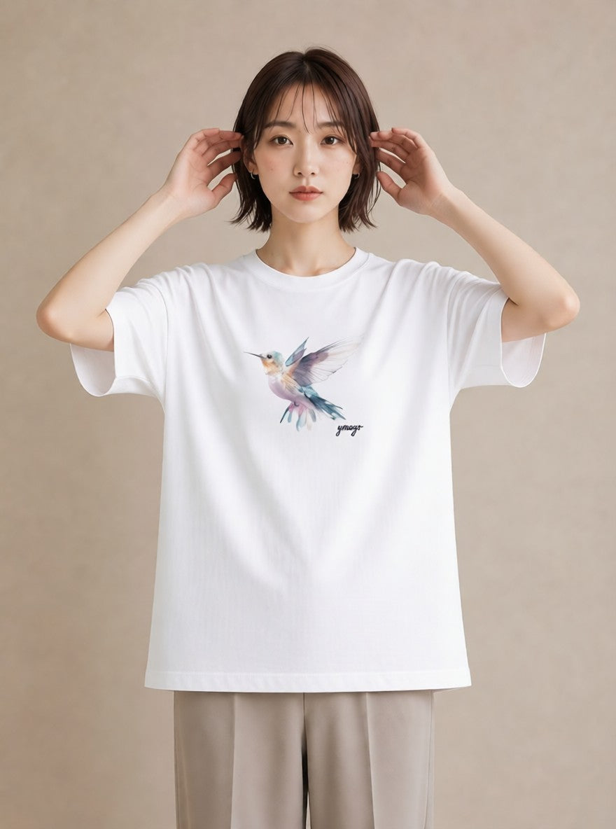 デザインTシャツ レディース コザクラインコ ペット 動物 イラスト ボタニカル ラフ レイヤード 白T YMAZO