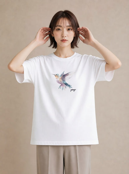 デザインTシャツ レディース コザクラインコ ペット 動物 イラスト ボタニカル ラフ レイヤード 白T YMAZO