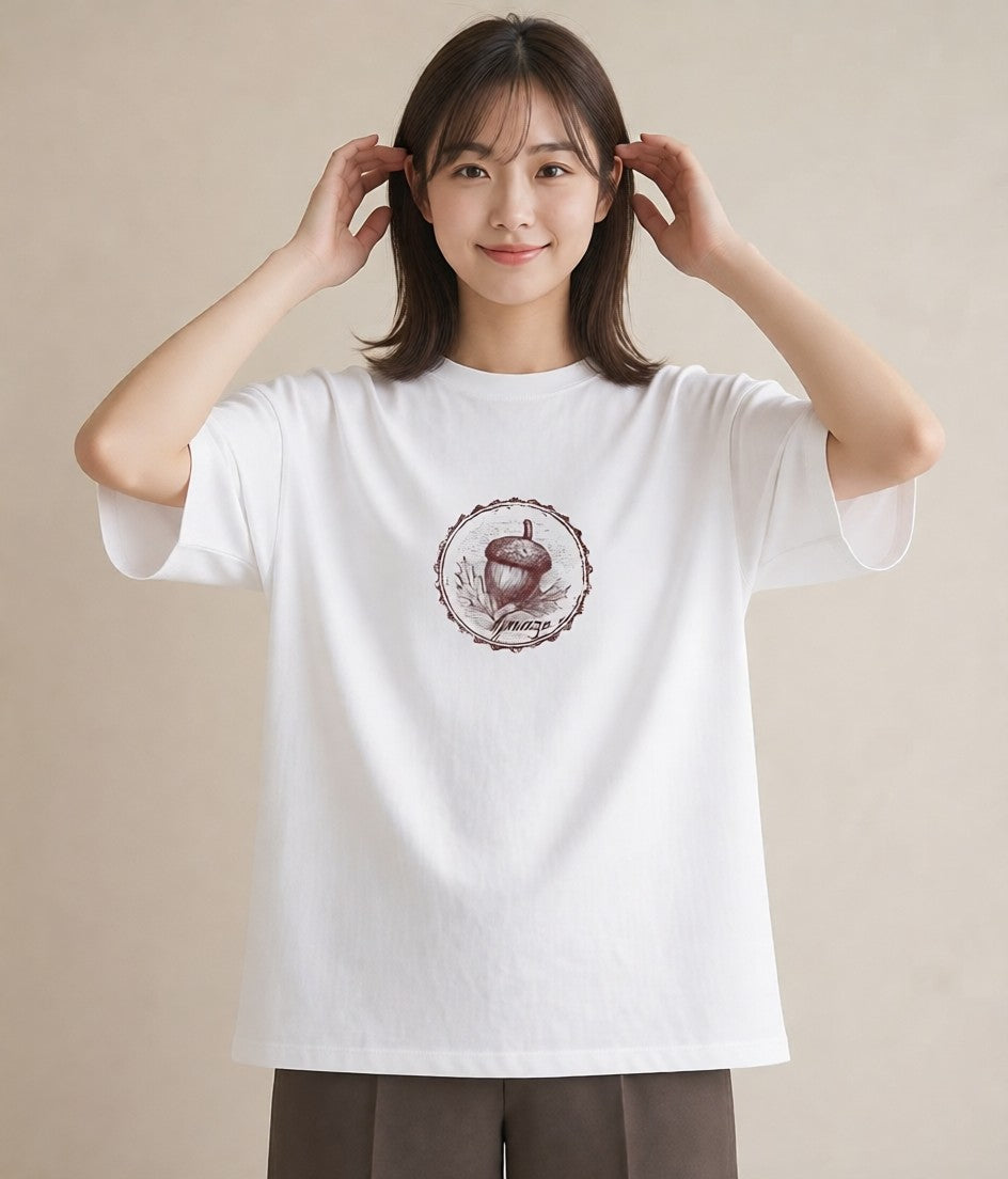 デザインTシャツ レディース どんぐり 植物 ボタニカル イラスト ラフ お揃い 親子 白T YMAZO
