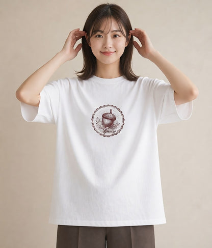 デザインTシャツ レディース どんぐり 植物 ボタニカル イラスト ラフ お揃い 親子 白T YMAZO