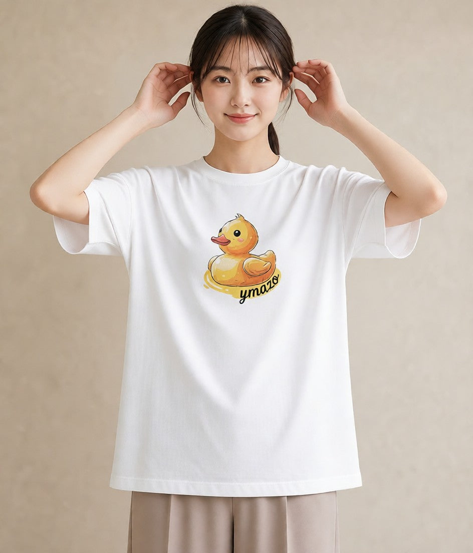 半袖Tシャツ レディース アヒル 動物 アニマル イラスト シンプル 通勤 在宅 白T YMAZO