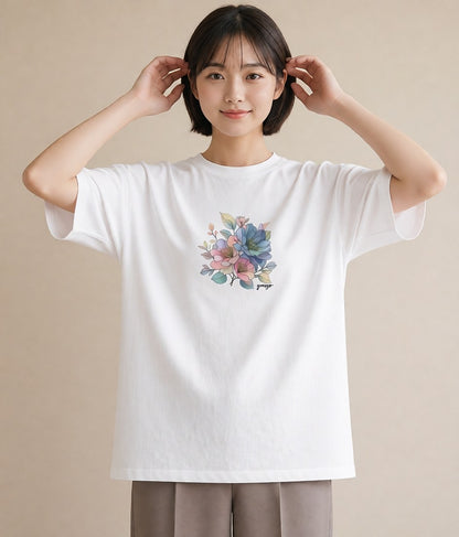 デザインTシャツ レディース あさがお 朝顔 花 花柄 イラスト シック 姉妹 送別ギフト 白T YMAZO