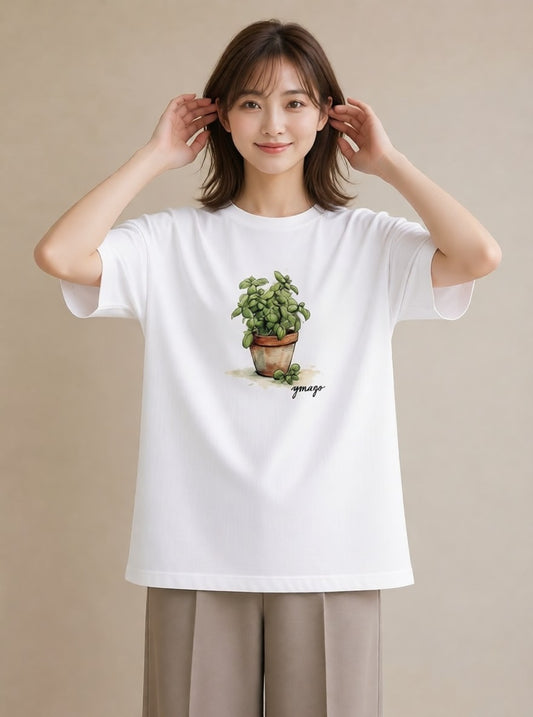 Tシャツ レディース ハーブ 植物 ボタニカル イラスト きれいめ 母の日 ビーチ 白T YMAZO