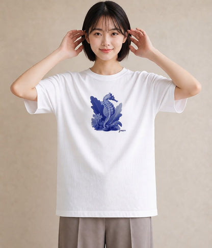 プリントTシャツ レディース タツノオトシゴ 海の生き物 海 イラスト お洒落 綿100 デート 白T YMAZO
