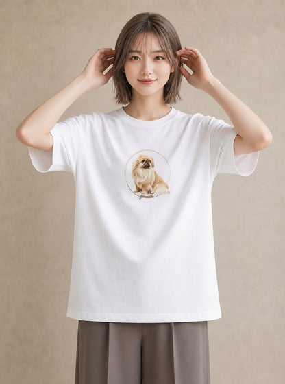 グラフィックTシャツ レディース 狆 犬 いぬ イラスト ヴィンテージ風 女性 旅行用 白T YMAZO