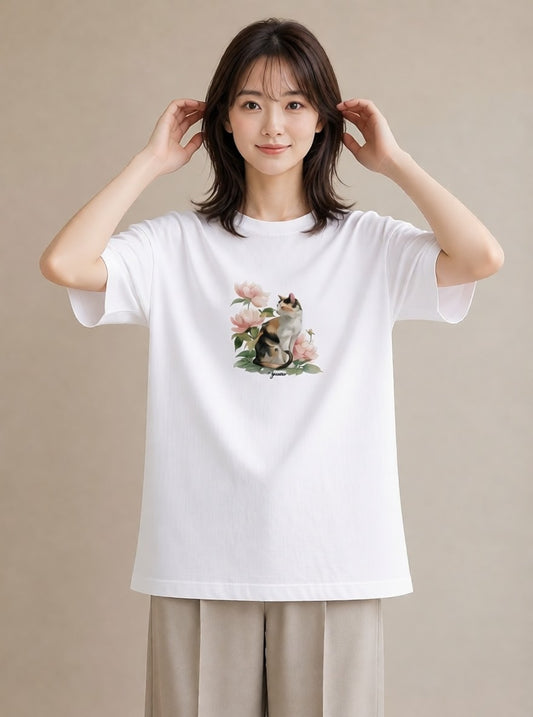 デザインTシャツ レディース 愛猫 猫 ねこ イラスト 線画 おしゃれギフト 社会人 白T YMAZO