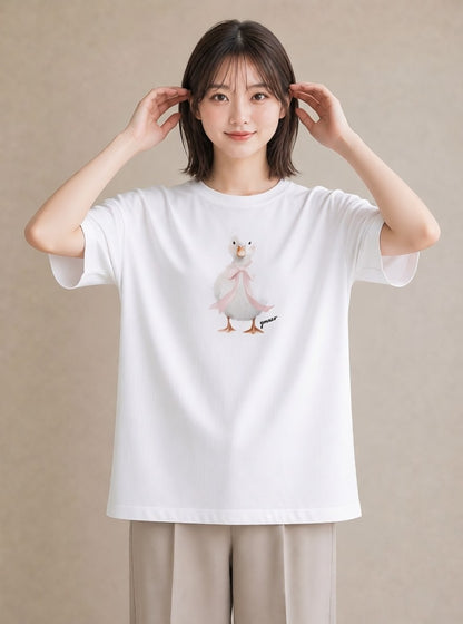 半袖Tシャツ レディース 白文鳥 ペット 動物 イラスト カフェコーデ ホワイトデー 春服 白T YMAZO