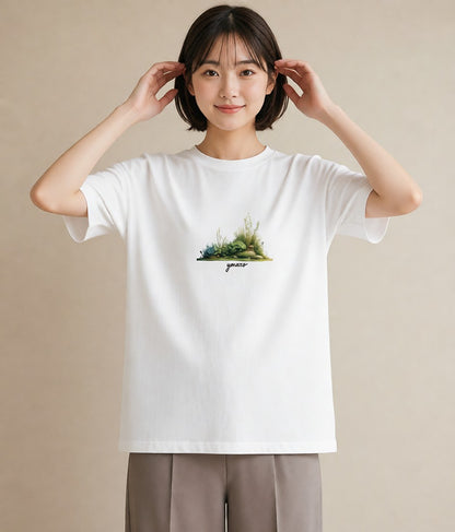 Tシャツ レディース 芝生 植物 ボタニカル イラスト 抜け感 散歩 お出かけ 白T YMAZO