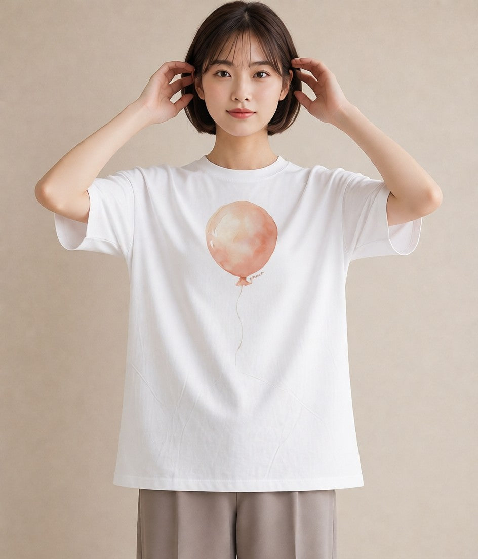半袖Tシャツ レディース 紙風船 和紙 ナチュラル アンティーク イラスト 休日コーデ クリスマス 旅行 白T YMAZO