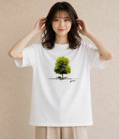 Tシャツ レディース 雨上がりのベンチ ベンチ ナチュラル アンティーク イラスト 旅行コーデ 女性 旅行用 白T YMAZO