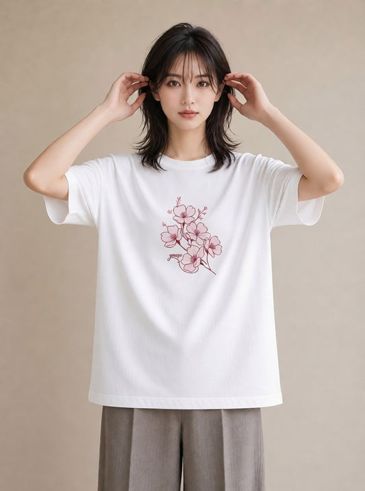 デザインTシャツ レディース さくら 桜 桜の枝 イラスト ガーリー ギフト 母の日 白T YMAZO