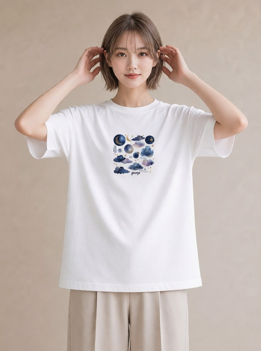 プリントTシャツ レディース 蠍座 星空 宇宙 イラスト お洒落 通勤 在宅 白T YMAZO