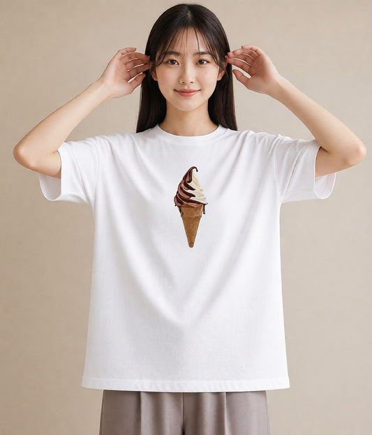 Tシャツ レディース アイス 食べ物 フード イラスト 韓国風 カジュアルコーデ 買い物 白T YMAZO