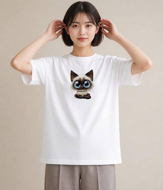 プリントTシャツ レディース シャム 猫 ねこ イラスト ナチュラル 週末コーデ 敬老の日 白T YMAZO