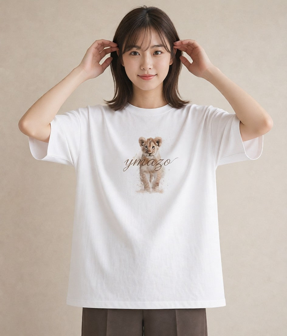 グラフィックTシャツ レディース ライオン 動物 アニマル イラスト ガーリー レイヤード 友達ギフト 白T YMAZO