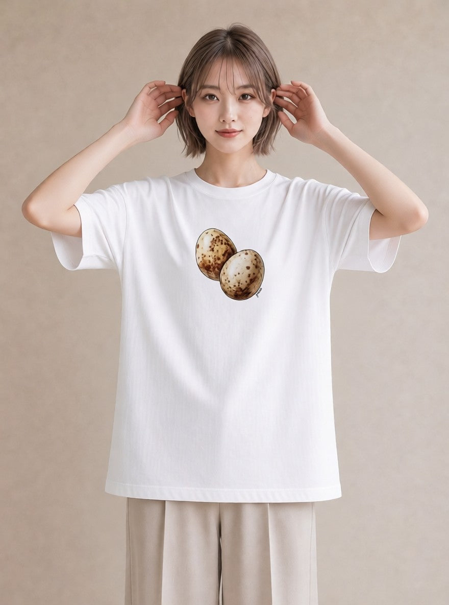 グラフィックTシャツ レディース たまご 食べ物 フード イラスト ガーリー 女性向けギフト 散歩 白T YMAZO