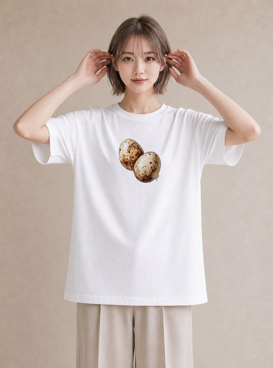 グラフィックTシャツ レディース たまご 食べ物 フード イラスト ガーリー 女性向けギフト 散歩 白T YMAZO