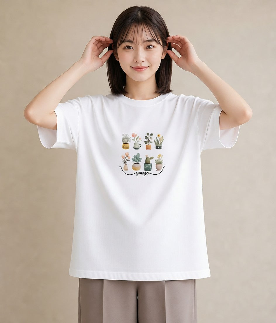 半袖Tシャツ レディース 夕暮れ バルコニー 夕焼け ナチュラル アンティーク イラスト カフェコーデ 自分用 ルームウェア 白T YMAZO