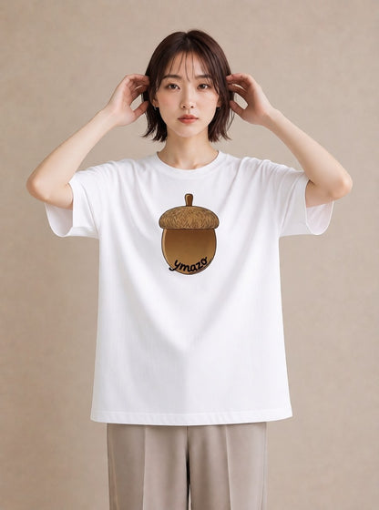 グラフィックTシャツ レディース どんぐり 植物 ボタニカル イラスト きれいめ 敬老の日 ホワイトデー 白T YMAZO