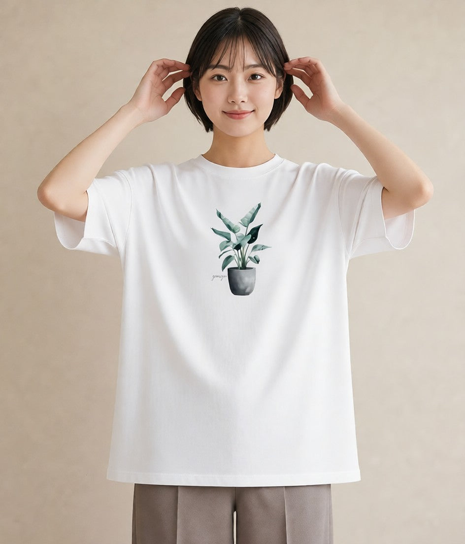 プリントTシャツ レディース 観葉植物 植物 ボタニカル イラスト ゆるコーデ 誕生日プレゼント 綿100 白T YMAZO