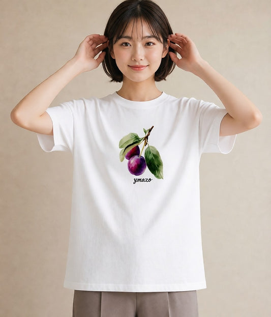 Tシャツ レディース 木の実 植物 ボタニカル イラスト シック 普段着 週末コーデ 白T YMAZO