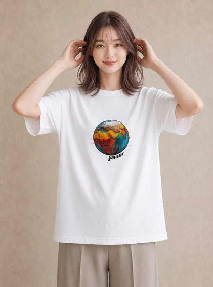 プリントTシャツ レディース 地球 星空 宇宙 イラスト 抜け感 ギフト 母の日 白T YMAZO