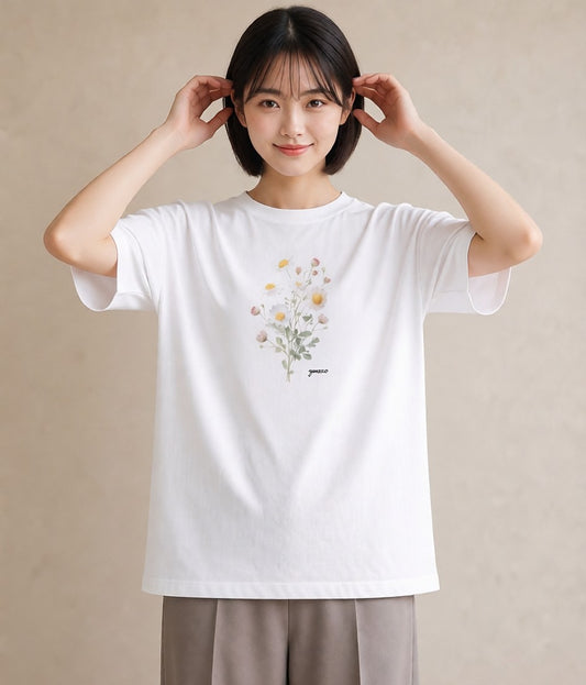 半袖Tシャツ レディース デイジー 花 花柄 イラスト ヴィンテージ風 部屋着 女性向けギフト 白T YMAZO