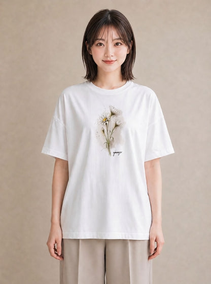Tシャツ レディース デイジー 花 花柄 イラスト シック ルームウェア ギフト 白T