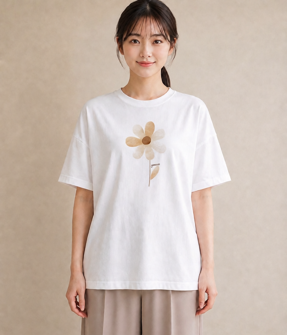 デザインTシャツ レディース ミモザ 花 花柄 イラスト カフェコーデ 帰省 ラフ 白T YMAZO