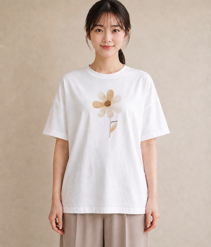 デザインTシャツ レディース ミモザ 花 花柄 イラスト カフェコーデ 帰省 ラフ 白T YMAZO