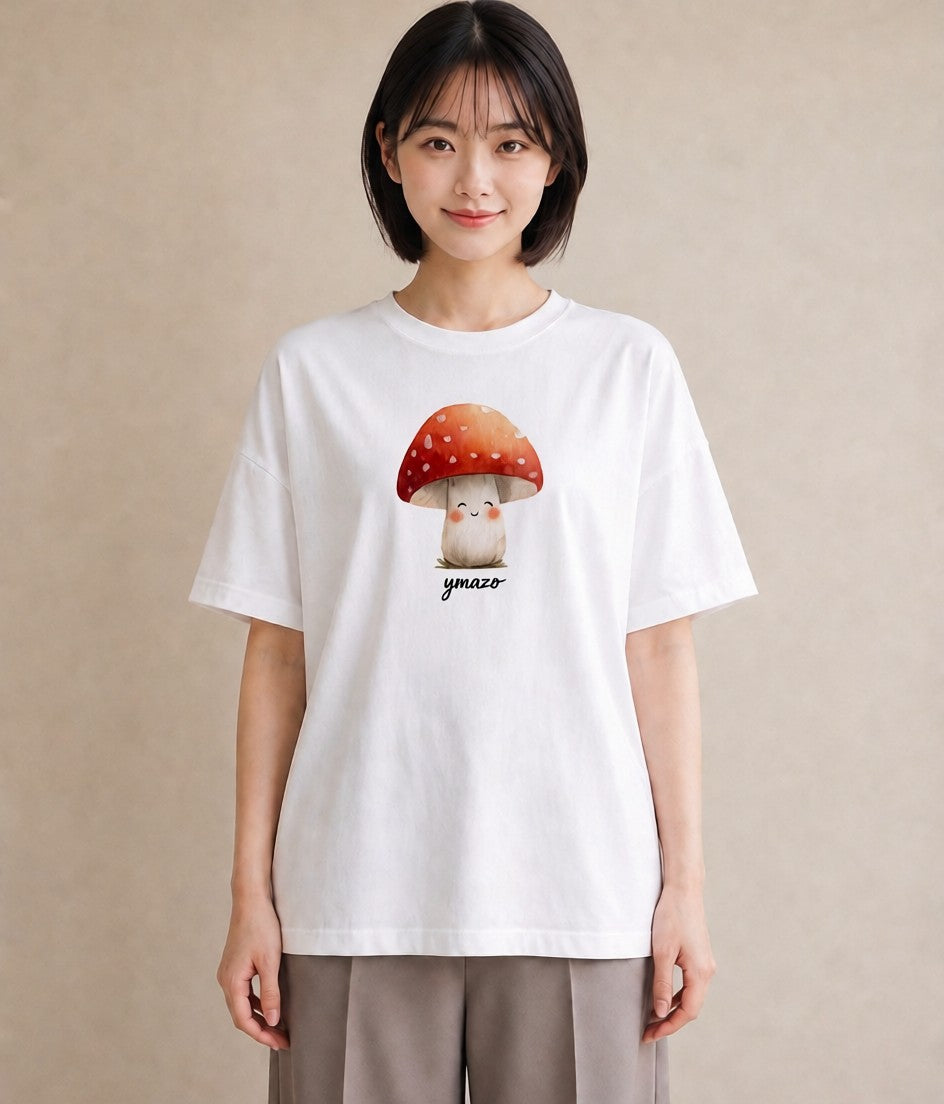 グラフィックTシャツ レディース きのこ 植物 ボタニカル イラスト ニュアンス 帰省 ラフ 白T YMAZO