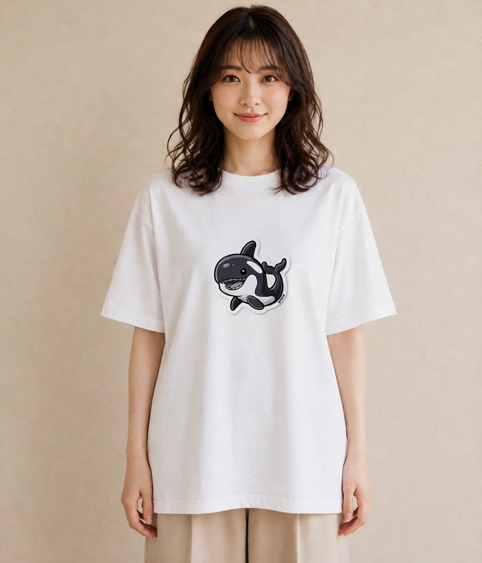 グラフィックTシャツ レディース クジラ 海の生き物 海 イラスト きれいめカジュアル 社会人 女性 白T YMAZO