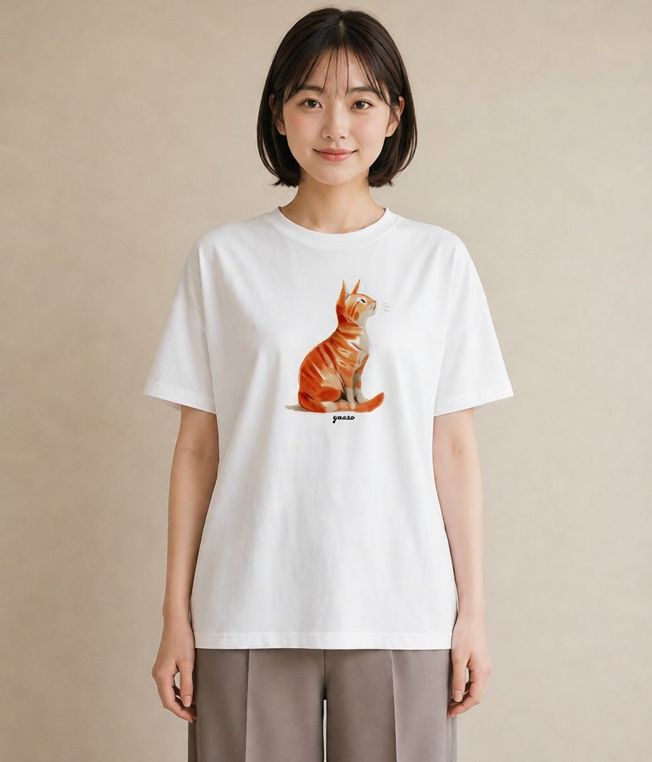 プリントTシャツ レディース 猫の手 猫 ねこ イラスト 水彩風 誕生日プレゼント 綿100 白T YMAZO