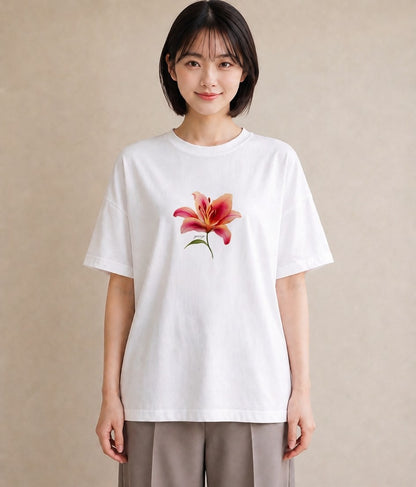 半袖Tシャツ レディース 彼岸花 花 花柄 イラスト ラフ カジュアルコーデ 買い物 白T YMAZO
