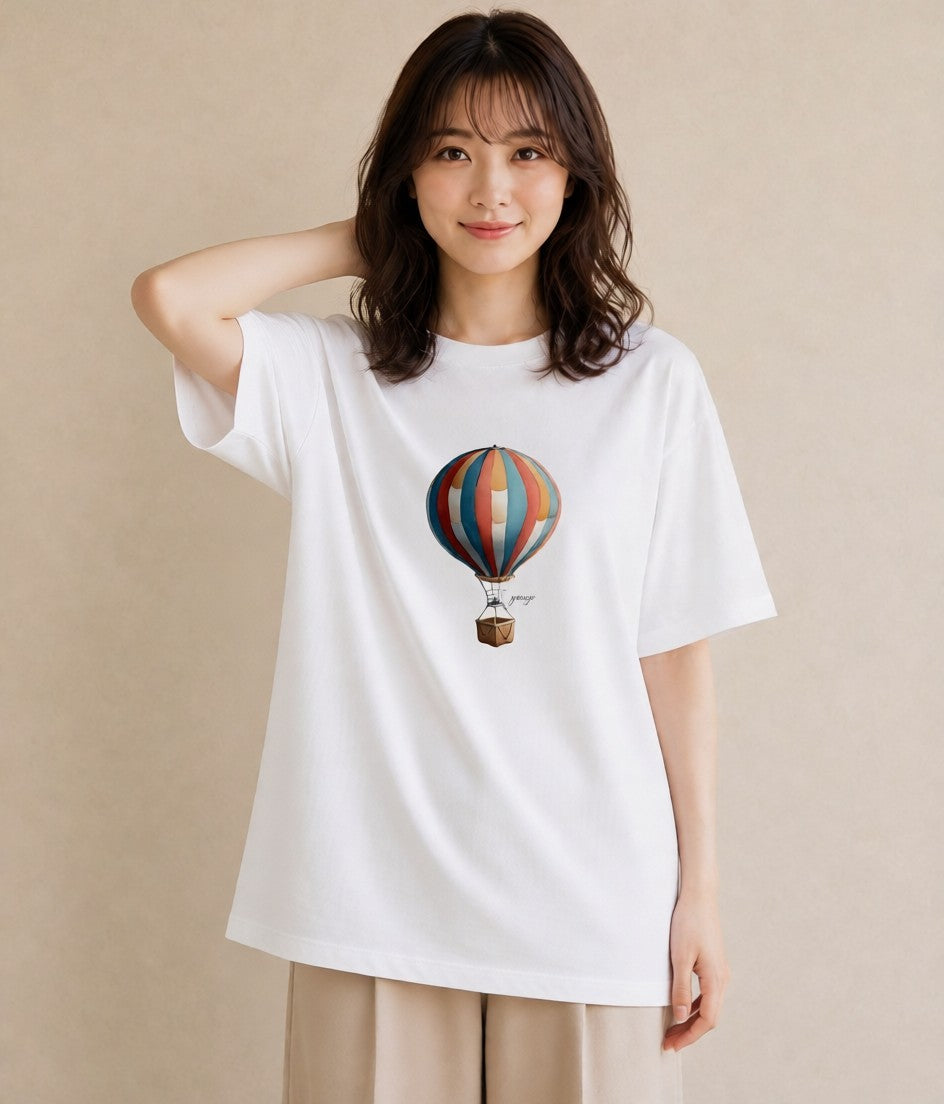 デザインTシャツ レディース 気球 星空 宇宙 イラスト 北欧風 おしゃれギフト 社会人 白T YMAZO