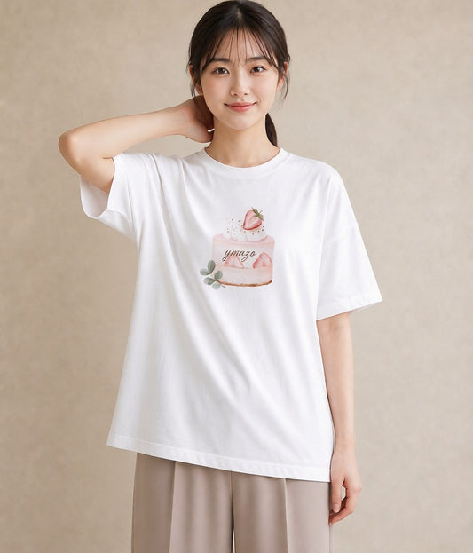 デザインTシャツ レディース プリン 食べ物 フード イラスト 線画 海 カフェ巡り 白T YMAZO