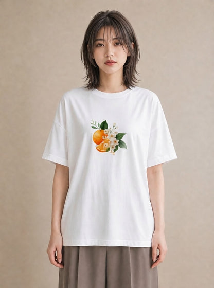 デザインTシャツ レディース 金木犀 花 花柄 イラスト 旅行コーデ ママ カフェ服 白T YMAZO
