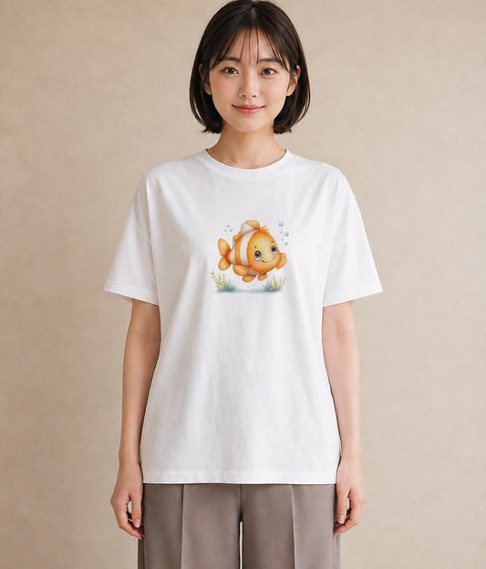 Tシャツ レディース 金魚 ペット 動物 イラスト 韓国風 女性 旅行用 白T YMAZO