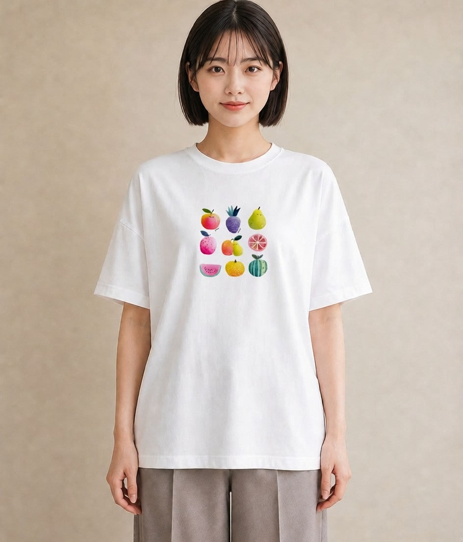 デザインTシャツ レディース メロン 食べ物 フード イラスト 淡色 デイリーウェア 休日 白T YMAZO
