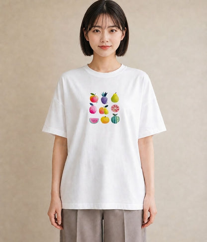 デザインTシャツ レディース メロン 食べ物 フード イラスト 淡色 デイリーウェア 休日 白T YMAZO