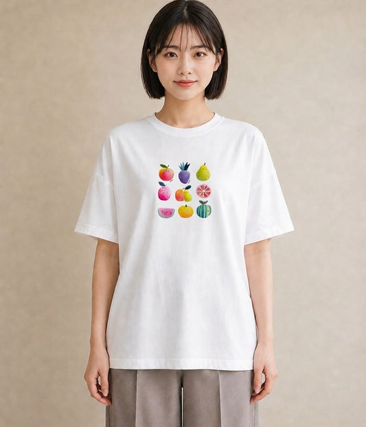 デザインTシャツ レディース メロン 食べ物 フード イラスト 淡色 デイリーウェア 休日 白T YMAZO