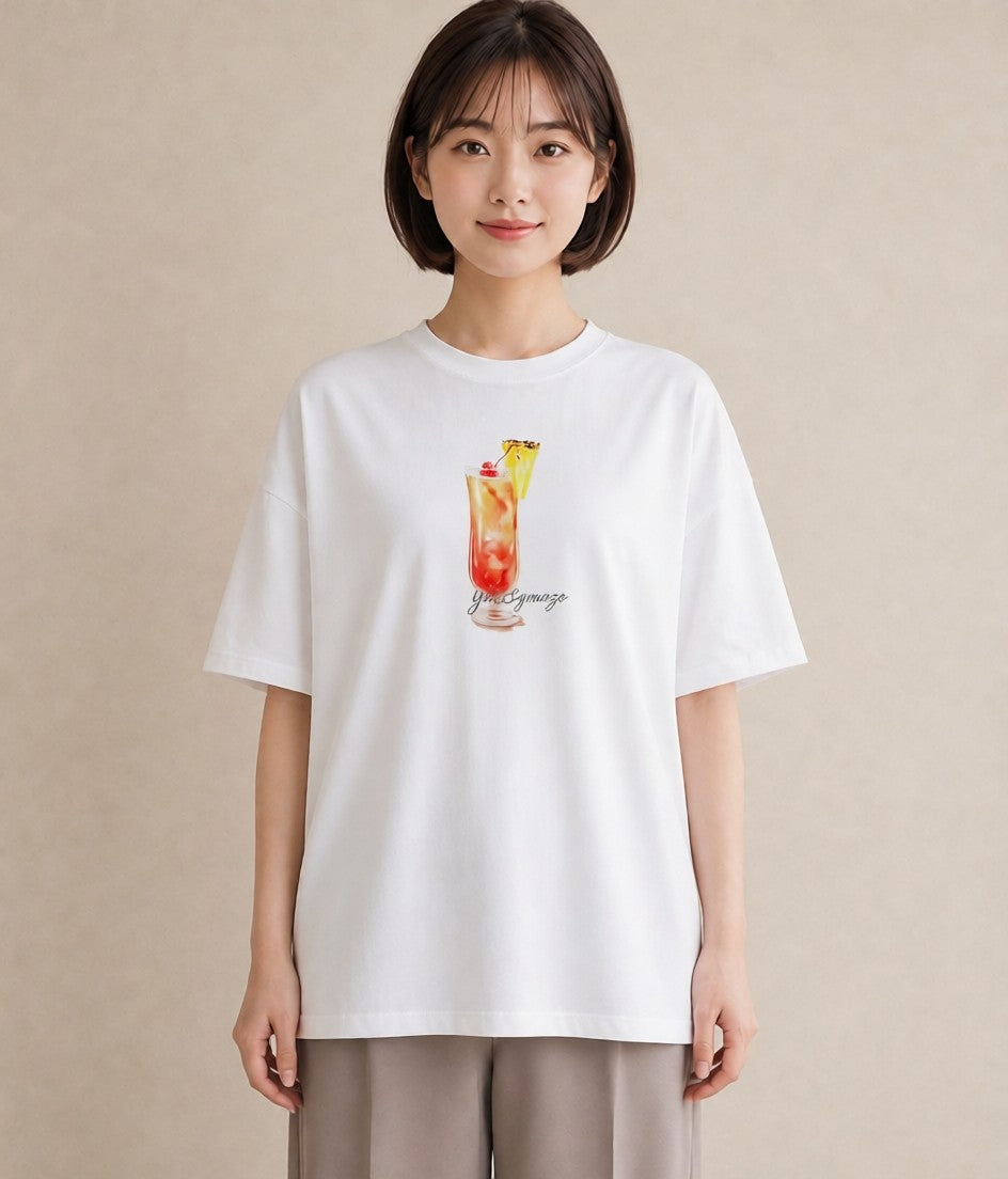 プリントTシャツ レディース パイナップル 食べ物 フード イラスト ポップ 週末コーデ 敬老の日 白T YMAZO