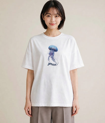 Tシャツ レディース くらげ クラゲ 海の生き物 海 イラスト 北欧風 通勤 在宅 白T YMAZO
